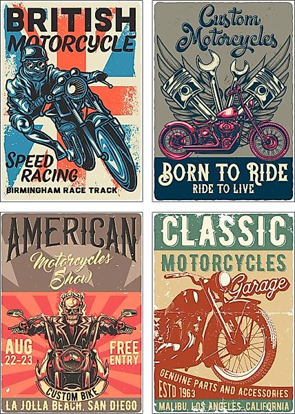 Artland Poster "Born to ride Totenkopf Motorradfahrer", Sprüche & Texte, (4 günstig online kaufen