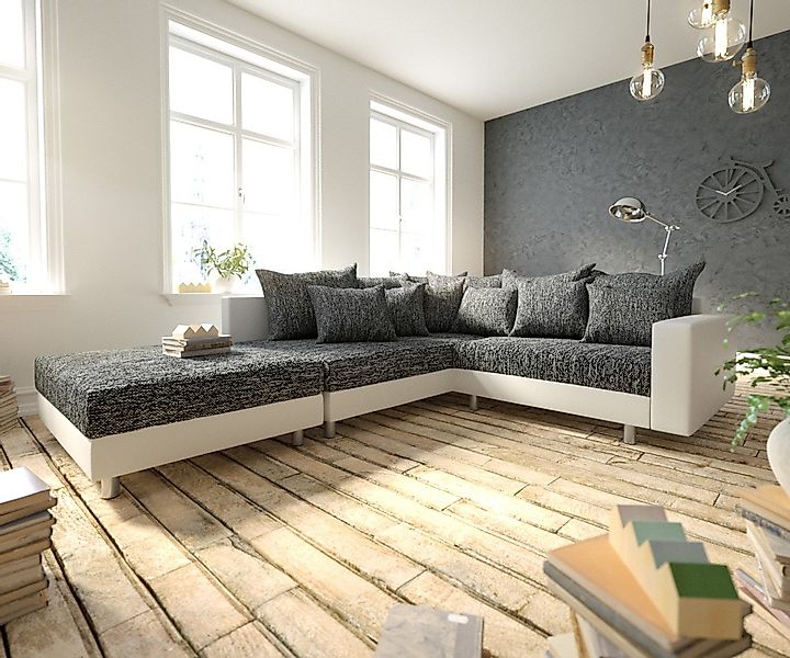 DELIFE Ecksofa Clovis, Weiss Schwarz mit günstig online kaufen