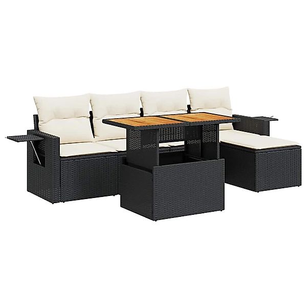 vidaXL 6-Tlg Garten-Sofagarnitur mit Kissen Schwarz Poly Rattan 3327136 günstig online kaufen