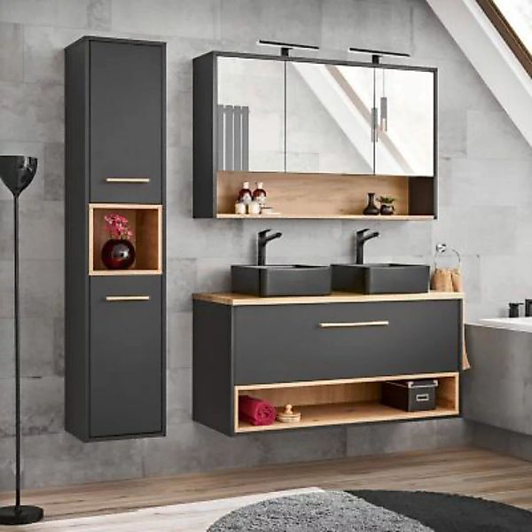 Lomadox Badmöbel Set mit Doppelwaschtisch und Spiegelschrank BOLOGNA-56 in günstig online kaufen
