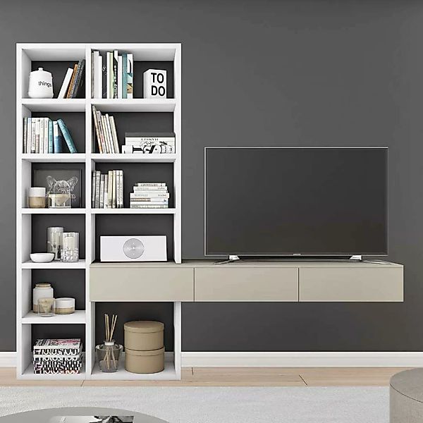 Fernseher Regal in Weiß und Beige modern günstig online kaufen