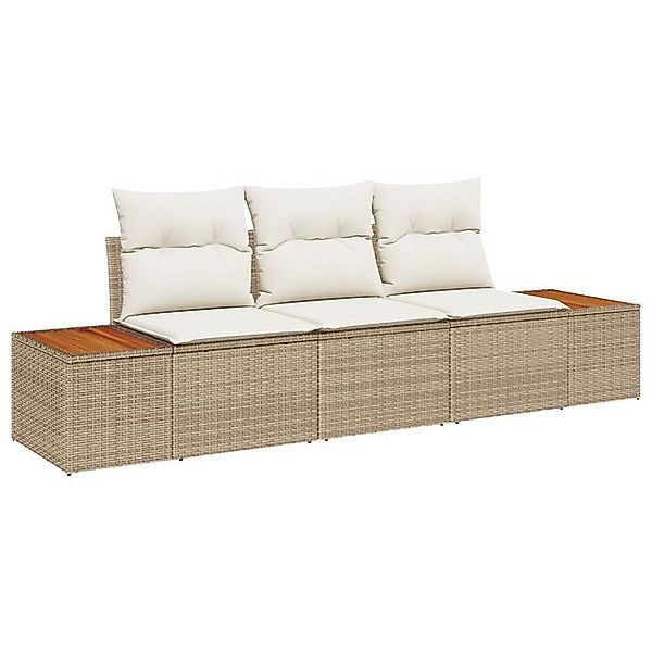 vidaXL Loungesofa 3-teiliges Garten Sofa Set mit Kissen Beige Poly Rattan, günstig online kaufen