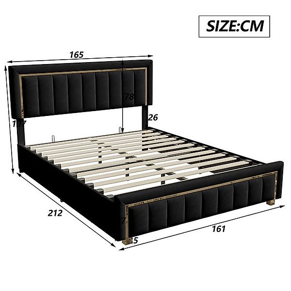 FUROKOY Stauraumbett Doppelbett Polsterbett mit Lattenrost und hydraulische günstig online kaufen