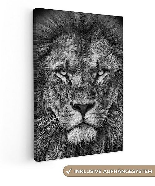 OneMillionCanvasses® Leinwandbild Tiere - Löwe - Schwarz - Weiß - Porträt, günstig online kaufen