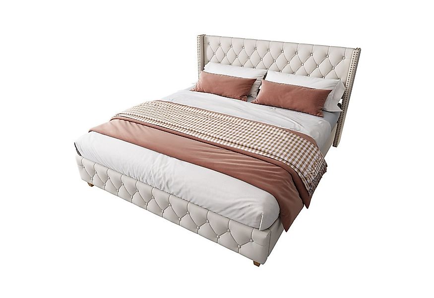 Flieks Polsterbett, Massivholz Doppelbett 160x200cm mit Lattenrost und Pols günstig online kaufen