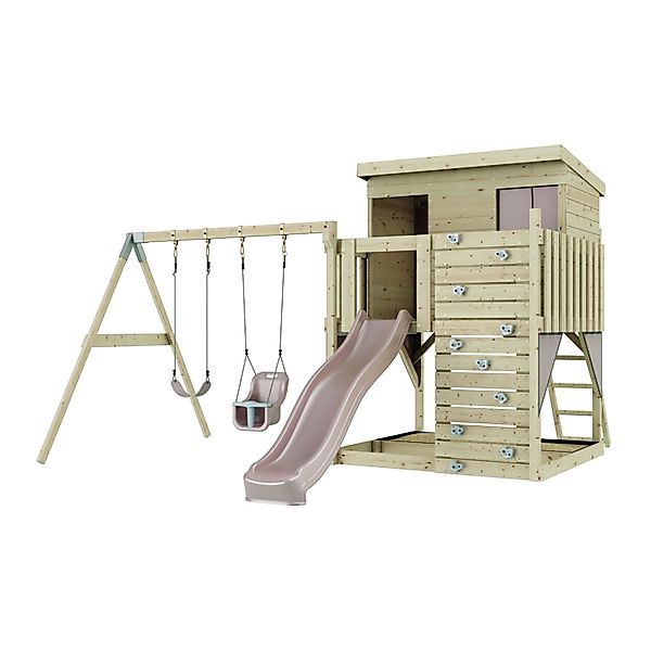 OutdoorToys Spielturm Nils, aus Holz in Altrosa mit Babyschaukel & Rutsche, günstig online kaufen