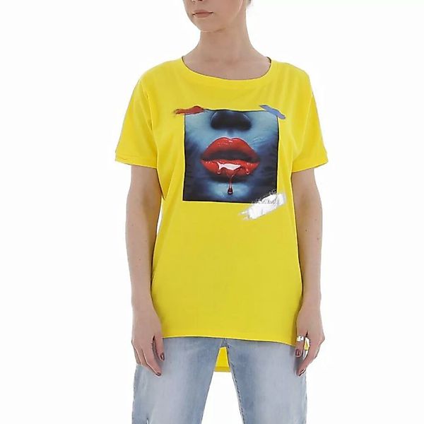 Ital-Design T-Shirt Damen Freizeit Print Stretch T-Shirt in Gelb günstig online kaufen