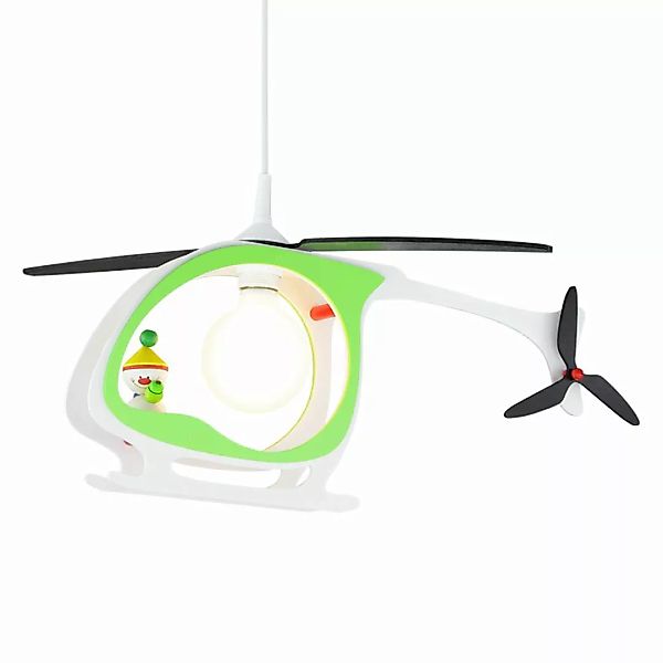 home24 Elobra Pendelleuchte Hubschrauber Kasper 1-flammig Weiß/Grün Holz Di günstig online kaufen