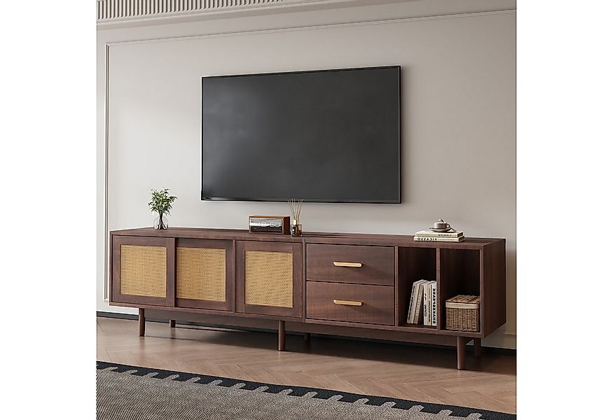 Merax Lowboard Rattan Fernsehtisch (1 St), TV-Schrank mit Rattan-Schiebetür günstig online kaufen