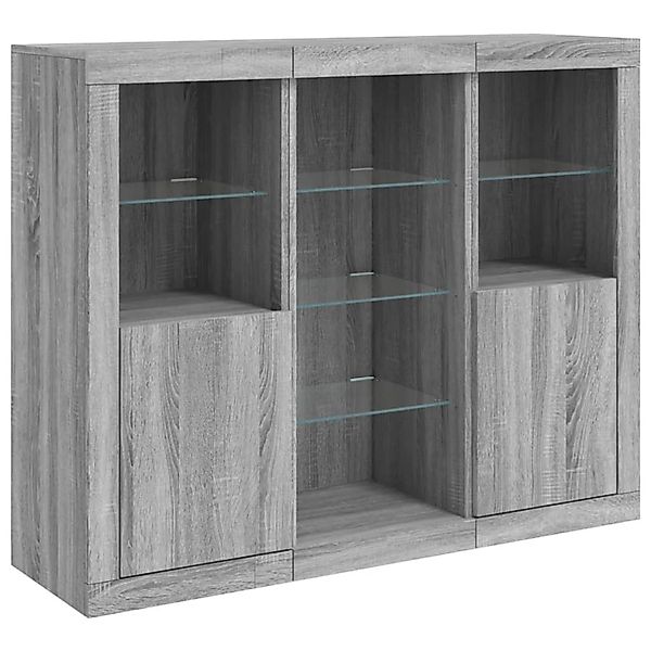 vidaXL Sideboards mit LED-Leuchten 3 Stk Grau Sonoma Holzwerkstoff 3209126 günstig online kaufen
