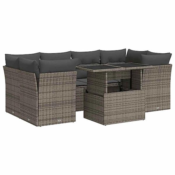 vidaXL 7-Tlg Garten-Sofagarnitur mit Kissen Grau Poly Rattan 3326111 günstig online kaufen