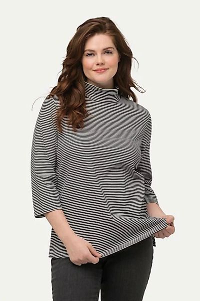 Ulla Popken Rundhalsshirt Shirt Ringel Stehkragen Slim 3/4-Arm Biobaumwolle günstig online kaufen