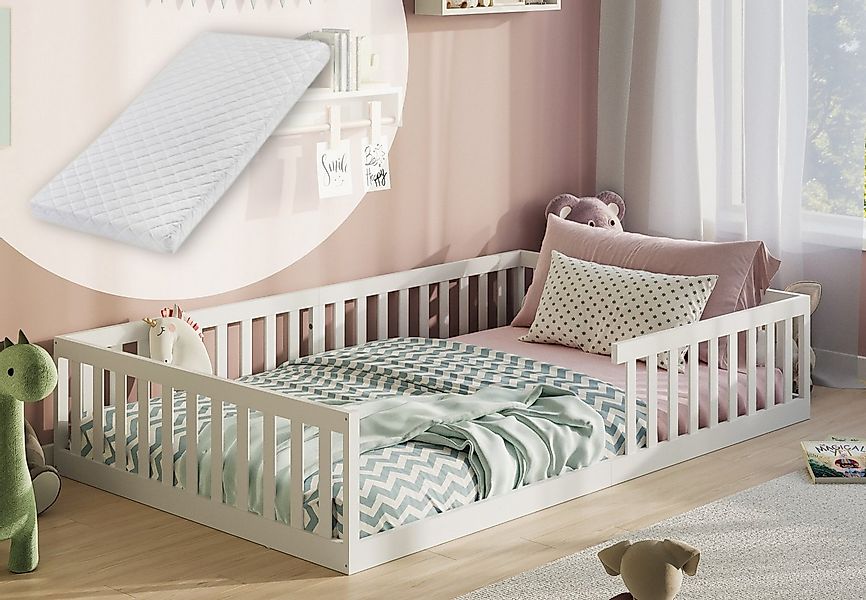 Kids Collective Kinderbett Bodenbett Bett mit Rausfallschutz & Lattenrost M günstig online kaufen