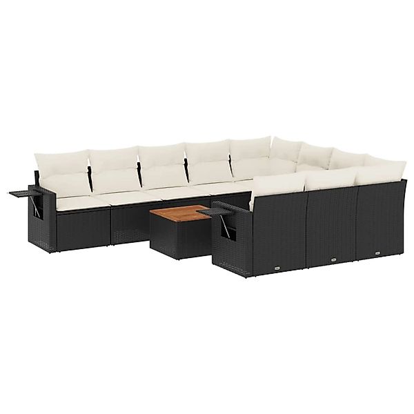 vidaXL 11-Tlg Garten-Sofagarnitur mit Kissen Schwarz Poly Rattan 3257071 günstig online kaufen