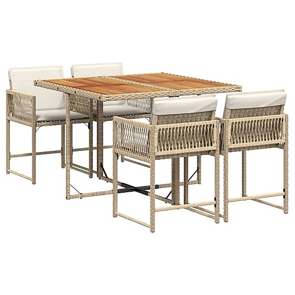 vidaXL 5-Tlg Garten-Essgruppe mit Kissen Beige Poly Rattan 3211444 günstig online kaufen