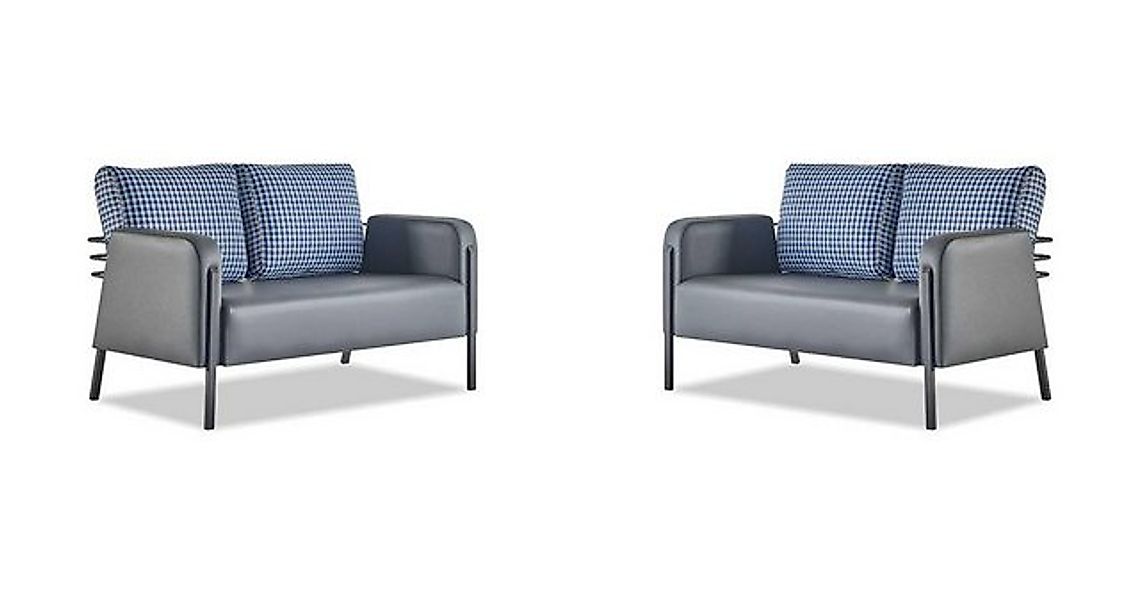 JVmoebel 2-Sitzer Ledersofa-Set Grau Blau Kissen 2-Sitzer Sofas Modern Pols günstig online kaufen