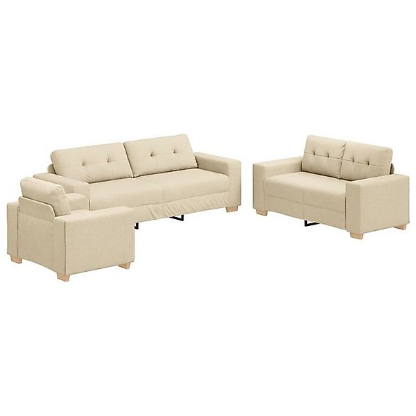 vidaXL Sofa 3-tlg. Sofagarnitur mit Kissen Creme Stoff, 3 Teile günstig online kaufen
