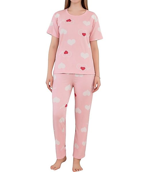 fashionshowcase Pyjama Damen Zweiteiler mit Herzmuster – Kurzarmshirt & Hos günstig online kaufen