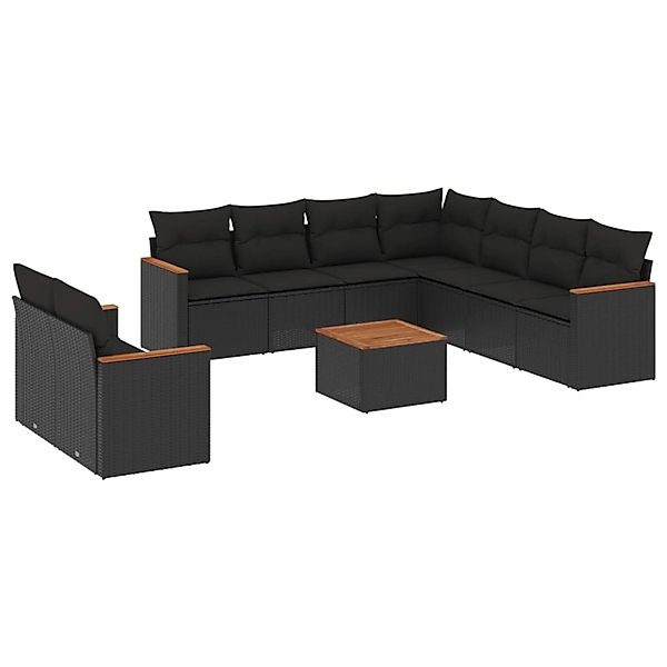 vidaXL 10-Tlg Garten-Sofagarnitur mit Kissen Schwarz Poly Rattan 3226104 günstig online kaufen