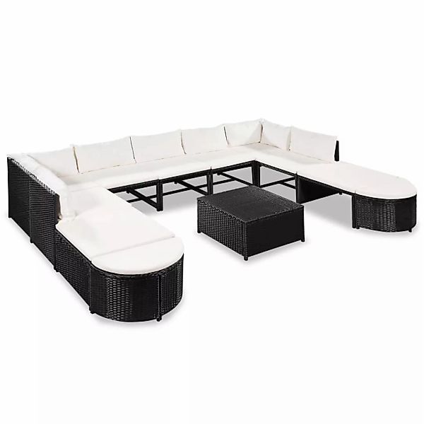 12-tlg. Garten-lounge-set Mit Auflagen Poly Rattan Schwarz günstig online kaufen