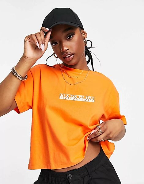 Napapijri – Box – Kurz geschnittenes T-Shirt in Orange günstig online kaufen