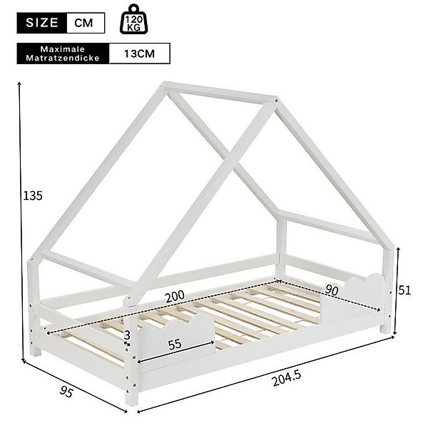 Flieks Kinderbett, Hausbett Kiefernholz Jugendbett 90x200cm günstig online kaufen