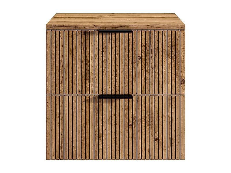 Waschbeckenunterschrank hängend mit Struktur und Holzplatte - Heller Naturt günstig online kaufen