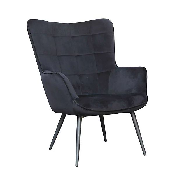 Sessel mit hoher Rückenlehne in Schwarz Samt und Metall günstig online kaufen