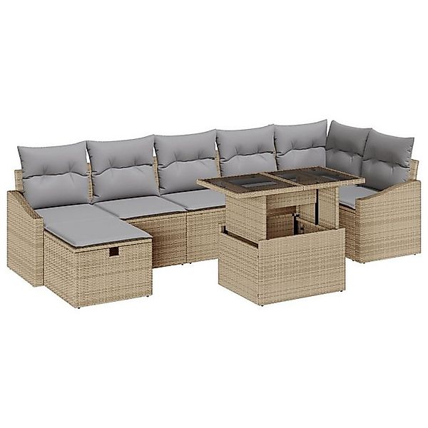 vidaXL Loungesofa 8 teiliges Garten Sofa Set mit Kissen Beige Poly Rattan, günstig online kaufen