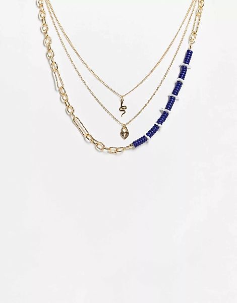 Liars & Lovers – Mehrreihige Halskette in Goldoptik und Blau mit Schlange, günstig online kaufen