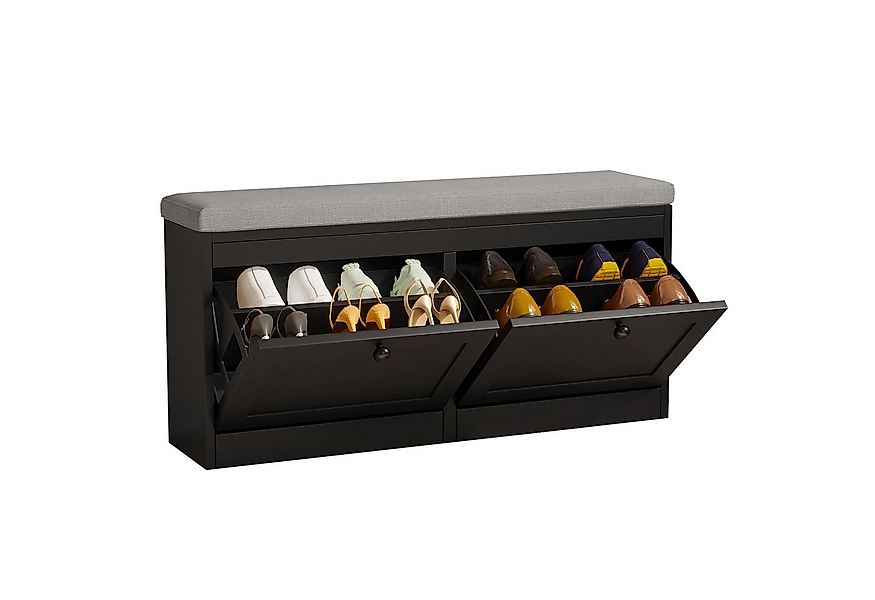VOWNER Schuhschrank mit 2 Klappen, Sitzbank mit Sitzkissen 106 × 32 × 52 cm günstig online kaufen