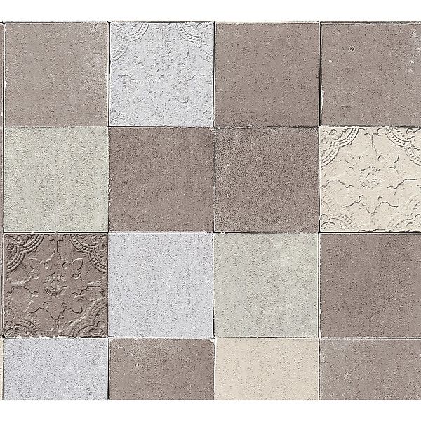 AS-Creation Vliestapete New Walls Fliesen Matt Leicht Strukt. Grau Creme FS günstig online kaufen