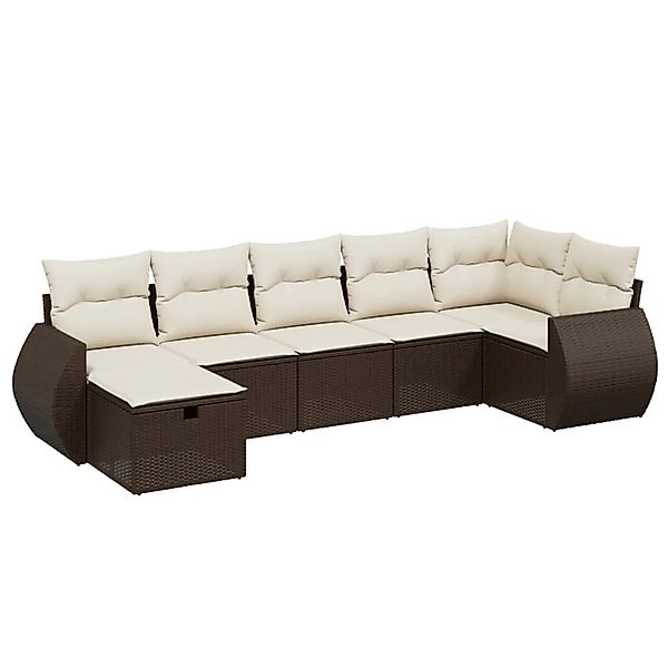 vidaXL 7-Tlg Garten-Sofagarnitur mit Kissen Braun Poly Rattan 3264129 günstig online kaufen
