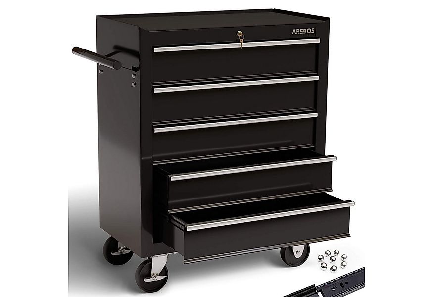 Arebos Werkstattwagen Werkstattwagen 5 Fächer, zentral abschließbar, schwar günstig online kaufen