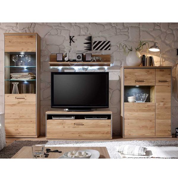 Schrankwand in Asteiche Bianco furniert Landhausstil (vierteilig) günstig online kaufen