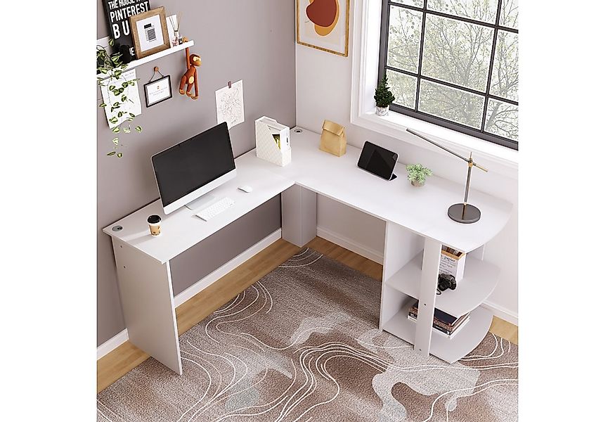 KLAM HOME Eckschreibtisch L-Förmiger Eckschreibtisch 140cm mit Ablagefach ( günstig online kaufen