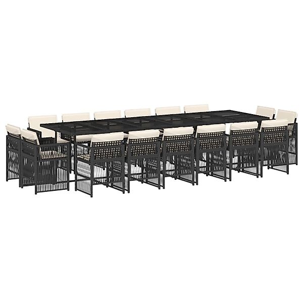 vidaXL 17-Tlg Garten-Essgruppe mit Kissen Schwarz Poly Rattan 3211062 günstig online kaufen