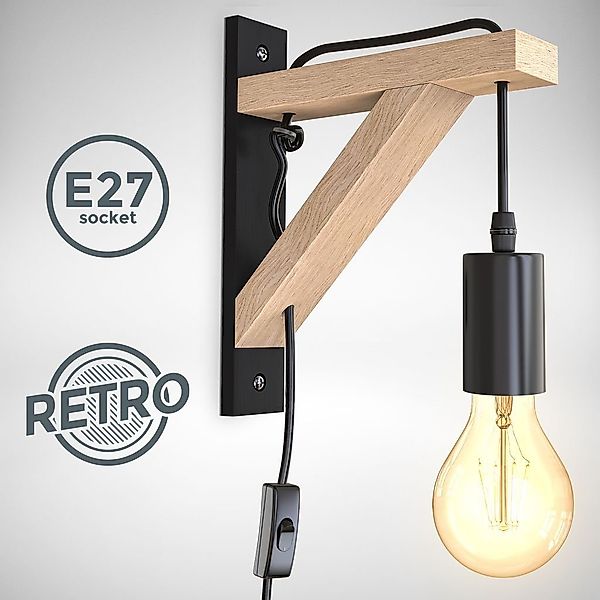 B.K.Licht Wandleuchte Wandlampe Holz Schwarz-Naturholz 2,5m günstig online kaufen