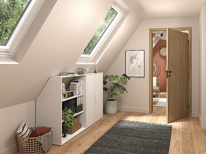 Schrank unter Dachschräge mit 2 Türen & 2 Regalböden - Weiß - ADEZIO günstig online kaufen