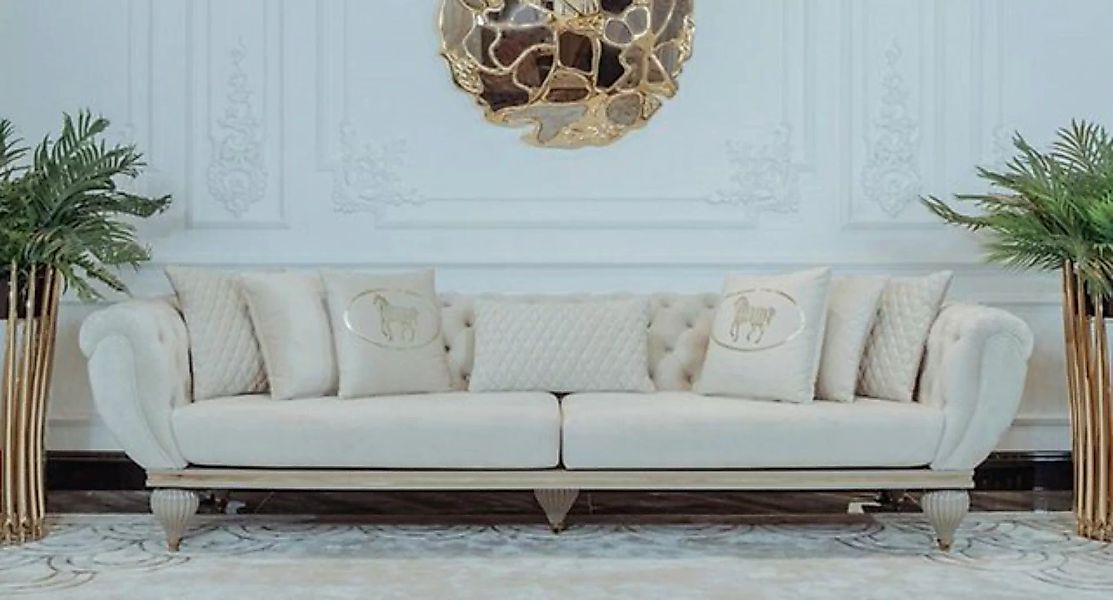 Casa Padrino Sofa Luxus Art Deco Wohnzimmer Sofa Cremefarben / Grau / Gold günstig online kaufen