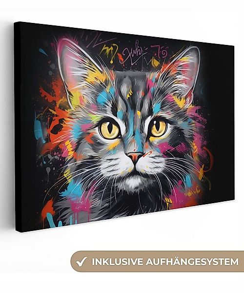 OneMillionCanvasses® Leinwandbild Katze - Graffiti - Tiere - Farben - Grau, günstig online kaufen