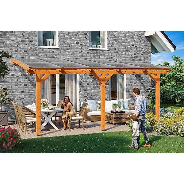 Skan Holz Terrassenüberdachung Bormio 541 cm x 350 cm Leimholz Eiche Hell günstig online kaufen