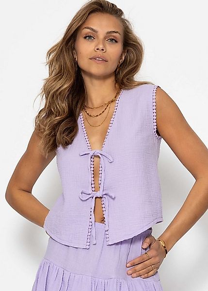 SASSYCLASSY T-Shirt Musselin Top mit Schleifen Damen Top aus Musselin mit V günstig online kaufen