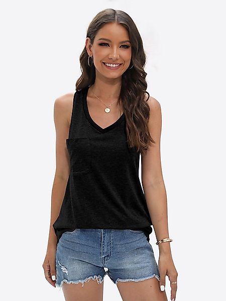 Imily Bela Tanktop Damen Ärmellos mit V-Ausschnitt Brusttasche Basic abgeru günstig online kaufen