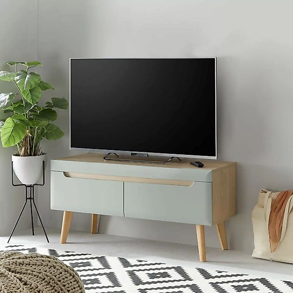 Wohnzimmer TV-Lowboard, 107cm, in Grün Matt mit Eiche STOCKTON-61 günstig online kaufen