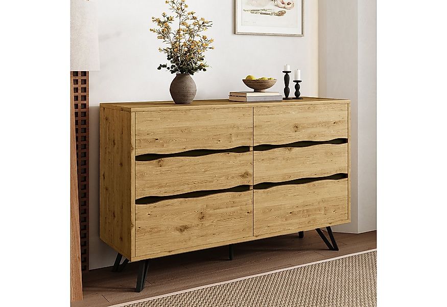 Merax Sideboard in Holzoptik (Für Wohnzimmer, Esszimmer & Flur, 1 St., 120x günstig online kaufen
