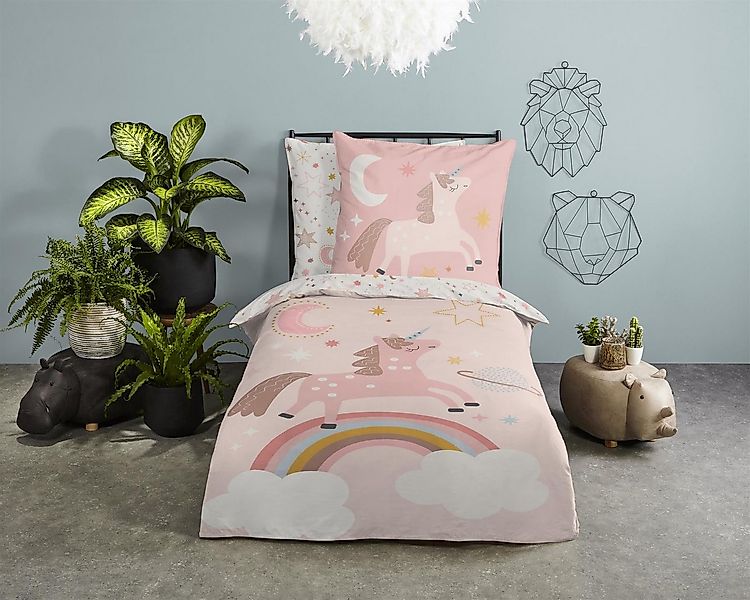 Pure Bettwäsche einhorn bettwäsche 135x200 sale mit reißverschluss, Microfa günstig online kaufen