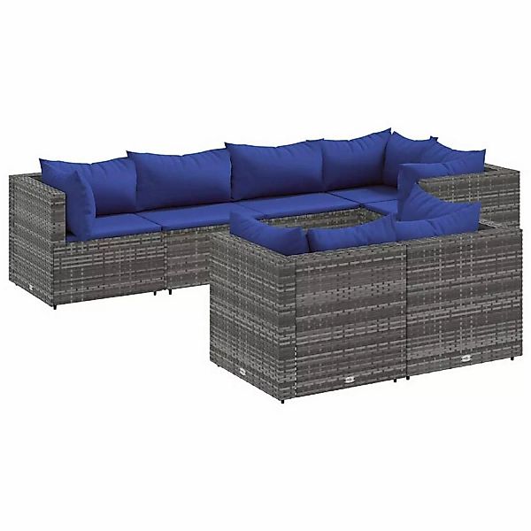 vidaXL 7-tlg Garten-Lounge-Set mit Kissen Grau Poly Rattan Modell 87 günstig online kaufen