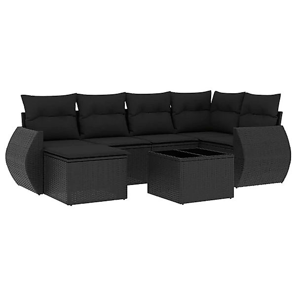 vidaXL 7-Tlg Garten-Sofagarnitur mit Kissen Schwarz Poly Rattan 3221664 günstig online kaufen