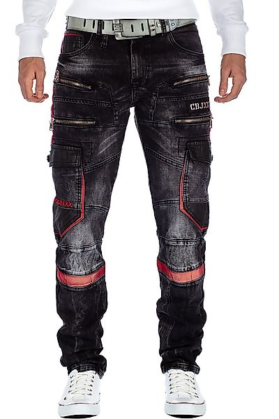 Cipo & Baxx Bikerjeans Herren straight fit Hose Stonewashed BA-CD561 4 Zipp günstig online kaufen
